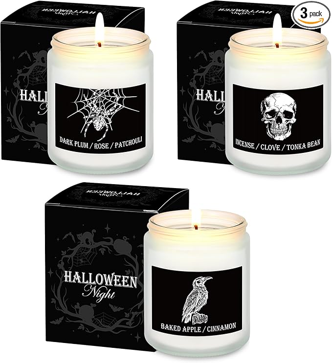 3 Pack Halloween Scented Candles Gifts Halloween Spooky Skull Crow Spider Candles Set with Presents Boxes for Home Decor Indoor - sugar skull candle holder