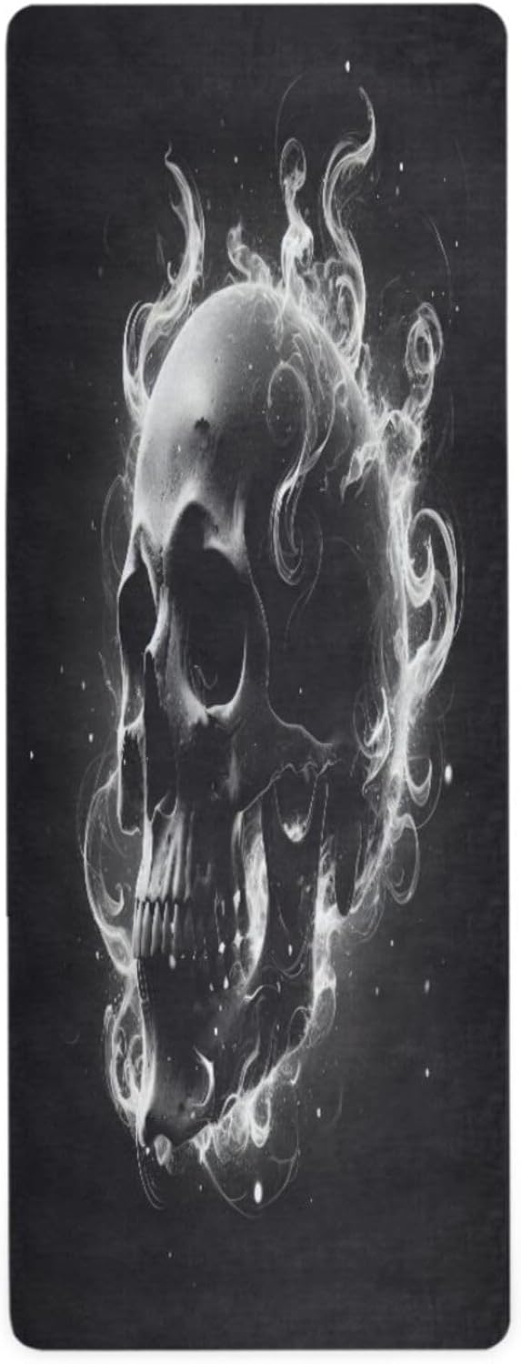 Flame Skull Yoga Mat Non Slip Natural Rubber Fitness Exercise Mat for Home Workout Gym Stretching Pilates Mats with Carrying Bag 71" x 26" - sugar skull yoga mat