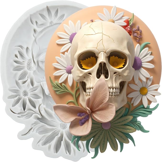 Lingzhi Halloween Fondant Molds Halloween Skull Silicone Mold for Cake Decoration Cupcake Topper Chocolate Candy Sugar Gum Paste Polymer Clay - sugar skull coffee cup