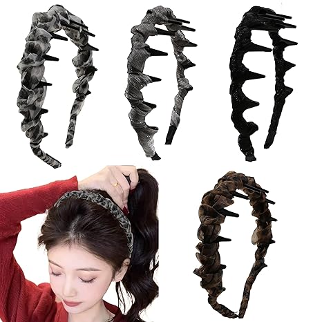 Ivyu 4 Pcs High Skull Headband Vintage High Cranium Artificial Headbands with Teeth, Root Lift Volume Headbandsfor Women Girls - sugar skull flower crown