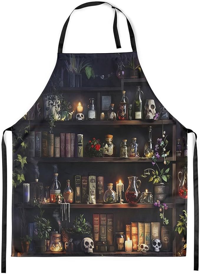 Castle Fairy Happy Halloween Chef Apron, Gothic Skull Black Crow Print for BBQ Cooking Baking 31"x26" - sugar skull apron for women