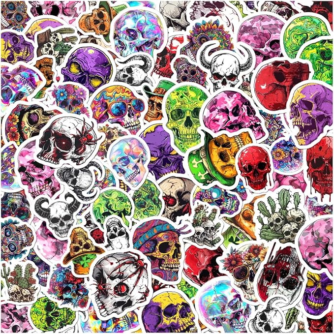 Skull Art Sticker Pack 108Pcs Vinyl Decals for Laptop Water Bottle Skateboard Luggage Gothic Tattoo Style Edgy Halloween Dia De Los Muertos Decoration Stickers Bike Hat Bottles - sugar skull temporary tattoo