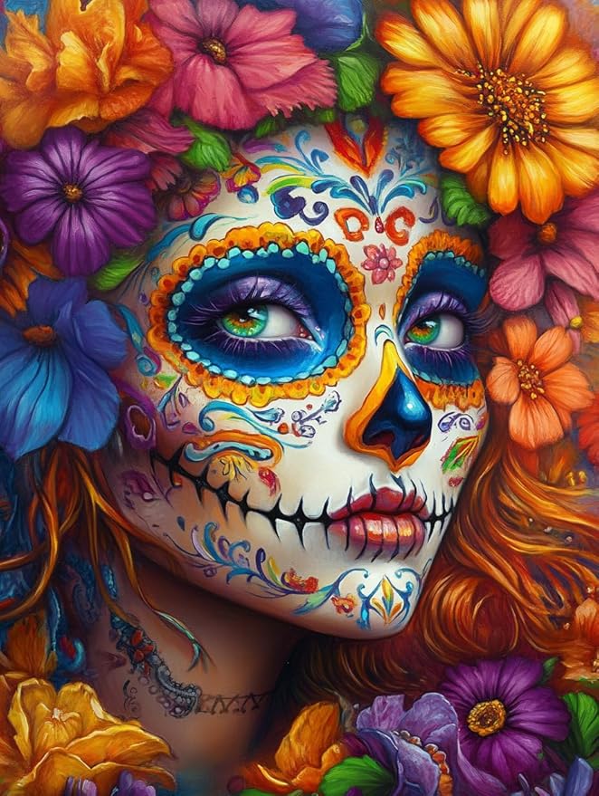 DIY Sugar Skull Women Diamond Painting 12x16 Inch, Full Round Drill Kits Mosaic Art for Adults Relax & Home Wall Decor Festival Gift 79 - sugar skull canvas wall art