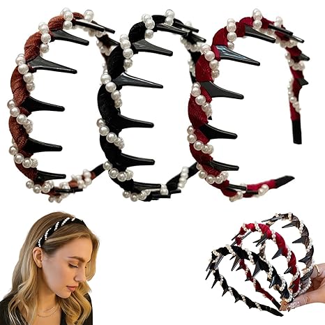 2025 New Vintage High Skull Faux Pearl Hair Hoop, Elegant Braided Pearl Toothed Hair Hoop, Non-slip Decorative Fashion Accessories for Women (Pack of 3) - sugar skull flower crown
