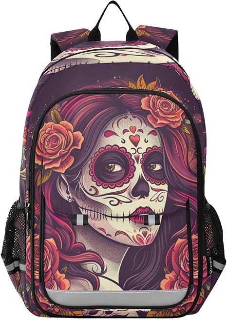 Beautiful Sugar Skull Girl School Backpacks Reflective Safety Backpack - best sugar skull backpack