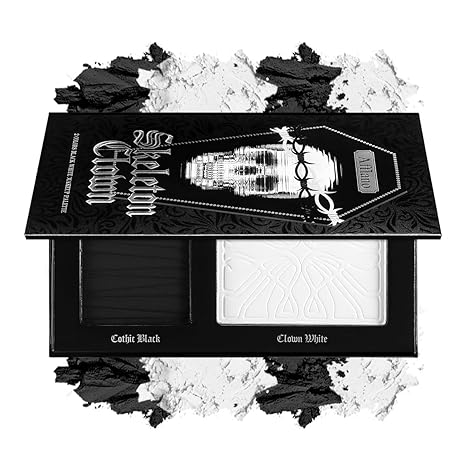 Goth Makeup Palette, Black White Duo Matte Pressed Powder Eyeshadow Palette for Smoky Gothic Makeup, High Pigmented Long Last Concealer Foundation Pallet for Halloween Skeleton Clown SFX Costume Joker - sugar skull makeup kit