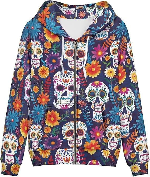 Irisjudy - sugar skull zip up hoodie mens