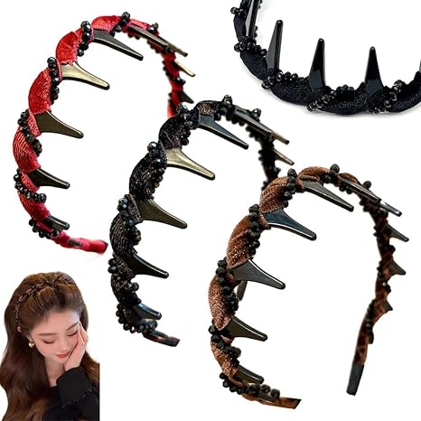 3-pack 2025 New Retro High Skull Imitation Pearl Headbands, Braided Tooth Headbands, Women's Fashion Hair Accessories (Diamond, One Size) - sugar skull flower crown