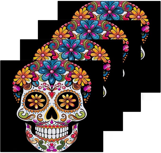 Mexican Sugar Skull Washcloths Towels, Highly Absorbent and Soft Cotton Face Cloths, 4 Pack Quick Dry Wash Cloths - 12 X 12 Inches - sugar skull beach towel