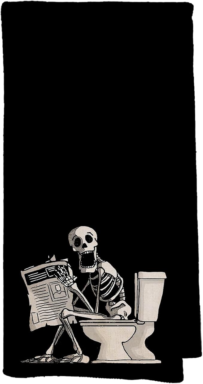 Goth Skeleton Bathroom Decor Hand Towels, Goth Gifts for Women, Halloween Bathroom Decor, Funny Gothic Skull Reading Newspaper Decorative Hand Towels for Bath Room Washroom, 16x24 Inch - sugar skull beach towel