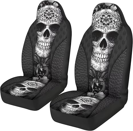 Sugar Skull Car Seat Cover Anti-Slip Back Fabric Soft Automobile Front Seat Covers Easy to Install All-Season Protection Universal Vehicle Accessories - sugar skull car pet seat cover