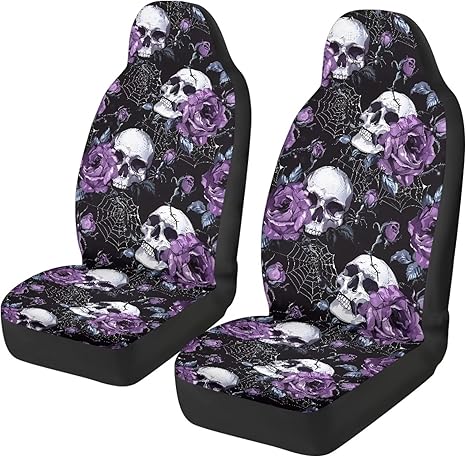 Skull Rose Car Seat Covers for Front Seat Breathable Car Seat Cover Protection Interior Accessories Easy to Install and Clean Universal for Cars Truck SUV Van - sugar skull car seat covers set