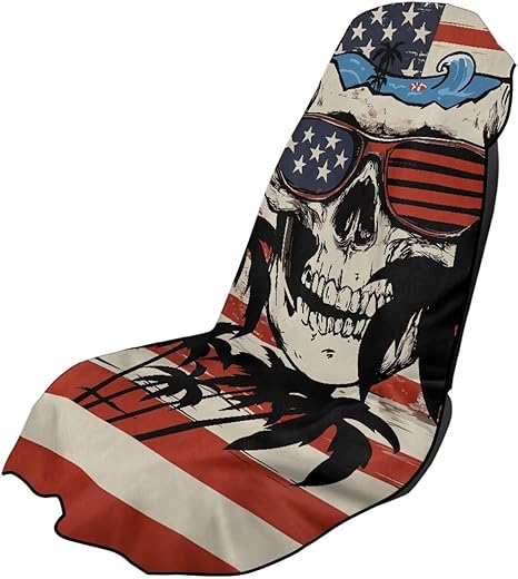 USA Flag Skull Print Waterproof and Sweatproof Car Seat Cover Seat Protector for Cars Trucks, SUVs Vans Universal Fit Workout, Running, Swimming, Beach Towel - sugar skull car pet seat cover