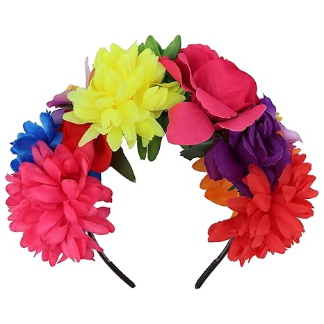Mexican Rose Flower Crown Hairband Day of The Dead Headband Mexican Flower Crown Floral Headband for Women - sugar skull flower crown