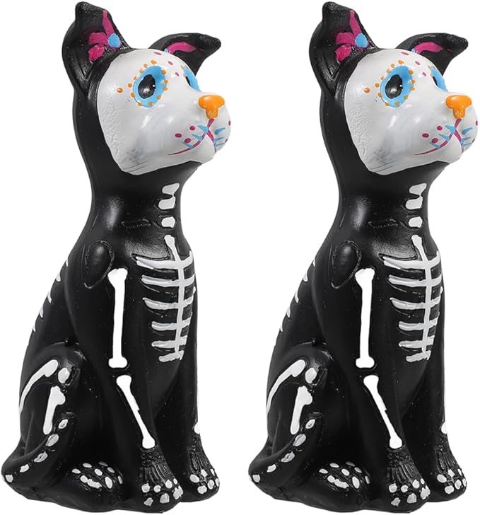 ARTIBETTER Day of The Dead Dog Figurine 2 PCS, Day of The Dead Decorations, Halloween Sugar Skull Decor Dog Resin Crafts, Skeleton Sculpture for Halloween Home Desk Decorations, 5.5x2.4in - sugar skull figurine collectible