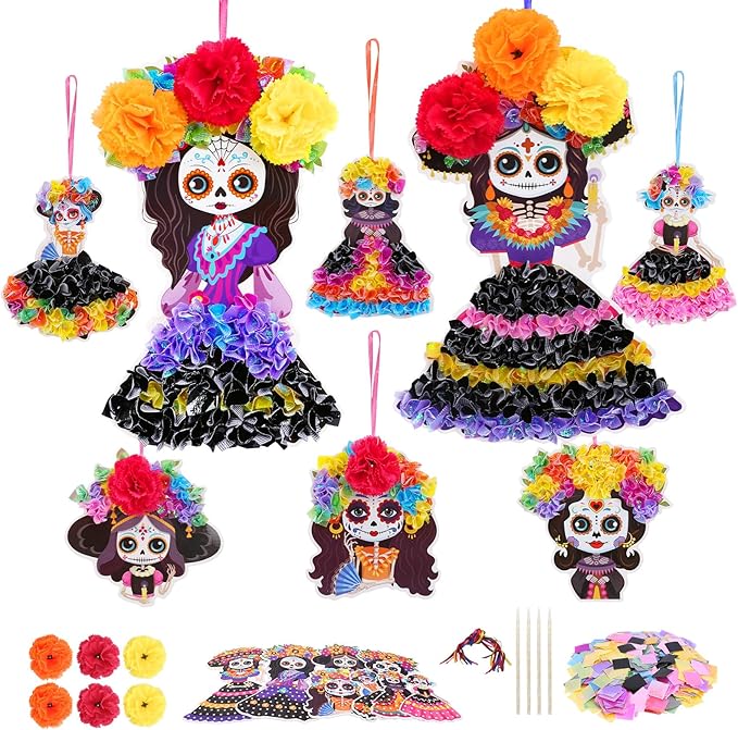 Fennoral 8 Pack Day of The Dead Poke in Art for Kids Make You Own Day of The Dead Craft Kits DIY Poke EVA Foam Sugar Skull for Classroom Art Activity Dia De Los Muertos Halloween Decoration - sugar skull canvas wall art
