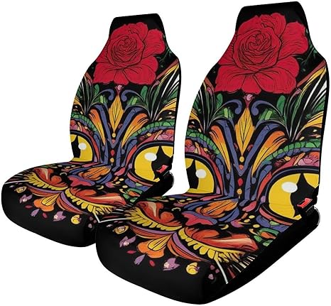 Car Seat Covers Set of 2, Day of The Dead Kitty Cat Sugar Skull Front Seat Protective Cover, Universal Auto Bucket Seats Cover Car Interior Accessories - sugar skull car pet seat cover