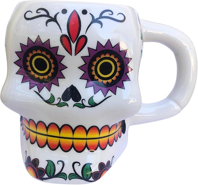 Skeleton Coffee Mug – Colorful Sugar Skull Day of the Dead Cup, Unique Halloween - sugar skull coffee cup