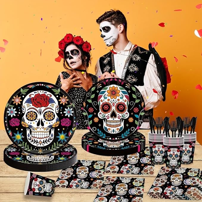 Day of the Dead Party Supplies Sugar Skull Tableware Party Birthday Decorations-24pcs Paper Cups - sugar skull plates set