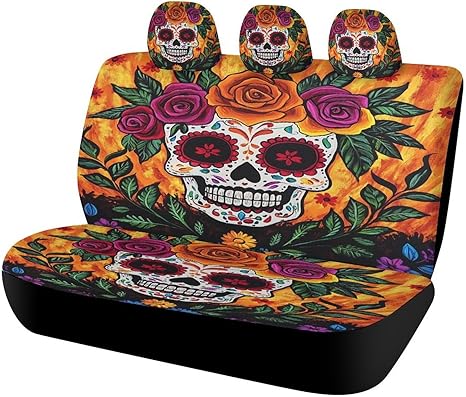 Sugar Skull with Roses Universal Car Seat Cover Automotive Seat Covers Compatible Universal Fit for SUV Van Trucks - sugar skull car pet seat cover