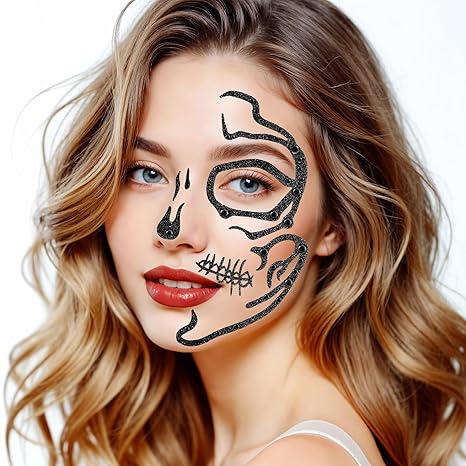 Parma77 Skeleton Accessories Skull Face Stick On Skeleton Face Stickers Gems Halloween Face Jewels Makeup for Women - sugar skull makeup kit