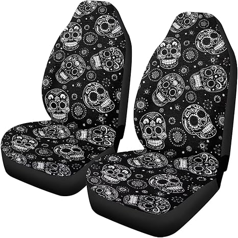 Mandala Sugar Skull Print Blanket Car Seat Covers,Thick Absorb Sweat Bucket Vehicle Seat Covers Full Set,Universal Fit Car Accessories for SUV Van Truck - sugar skull car pet seat cover