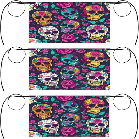Sugar Skulls Roses 3 Pack Server Aprons with Pockets, Polyester Half Waist Aprons for Men & Women, Water-Resistant Waitress Aprons for Restaurant, Kitchen Bar Garden 23.6 x 12 In - sugar skull apron for women