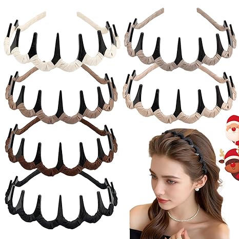 Auseibeely 6 Pcs Zig Zag Headbands for Women, Non Slip Wavy Comb Headband with Teeth, Plastic U Shape High Skull Headband for Girls Teen Men, Fashion 90s Hair Accessories, Ideal for Christmas Gifts - sugar skull flower crown