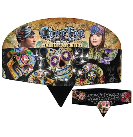 Chop Top Sugar Skull Day of Dead Rainbow Paisley Road Wrap Headband Head Wrap Biker Sweatband Bandanna - sugar skull flower crown