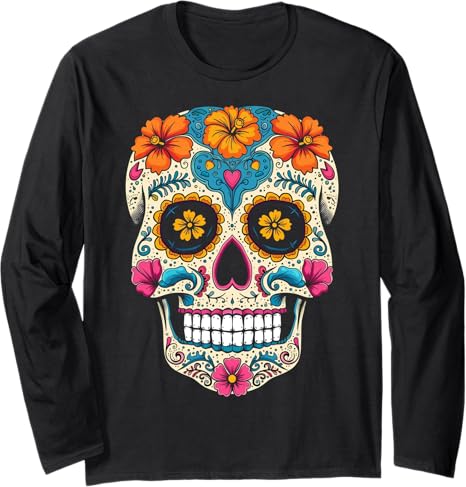Calavera Halloween Sugar Skull Tees Apparel - sugar skull long sleeve shirt mens