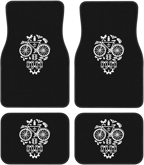 Funny Bicycle Cycling Sugar Skull Floor Mats for Cars, All-Weather Car Mats, Fit Automotive Floor Mats for Cars Trucks SUV, Universal Floor Liner Car Accessories - sugar skull floor mat