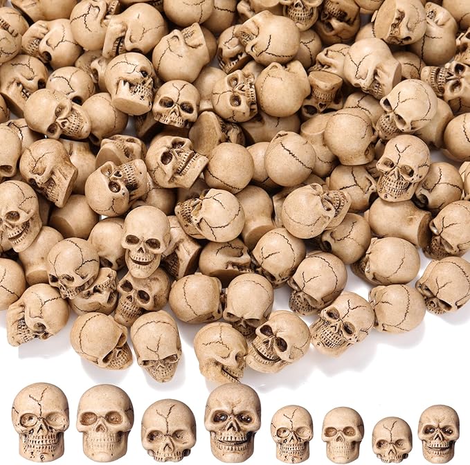 Civaner 40 Pcs Halloween Mini Skulls Miniature Resin Skeleton Heads Figurine Bulk Creepy Mini Skull Statues Decorations for Halloween Miniature Dollhouse Garden Vase Table Decor Party Favor - sugar skull figurine collectible