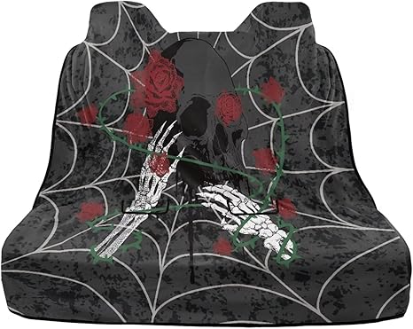 Skull Rose Spider Web Print Car Seat Towel Cover Breathable Cars Sport Towel Seat Cushion Wear-Resistan Vehicle Bench Rear Seat Seat Protector for Dog, Pets - sugar skull car pet seat cover