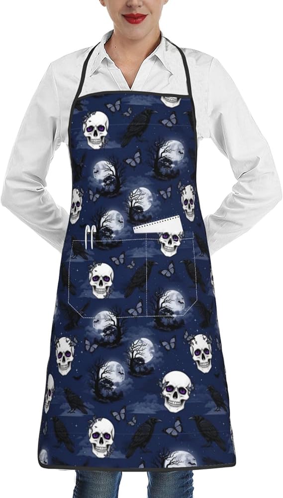 Adjustable Bib Apron for Cooking, Baking - sugar skull apron for women