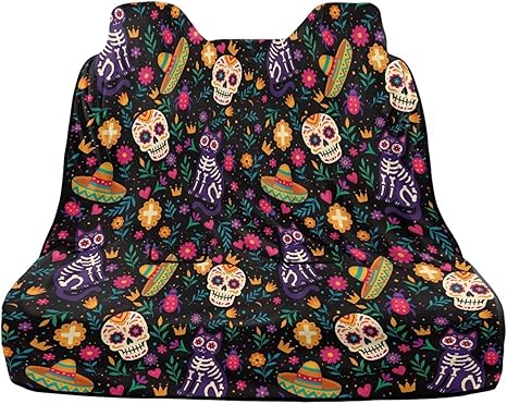 Sugar Skull Cat Pattern Towel Seat Cover for Car Anti-Slip Cars Sport Towel Seat Cushion Wear-Resistan Auto Backseat Covers Universal Fit for Vehicles Trucks - sugar skull car pet seat cover