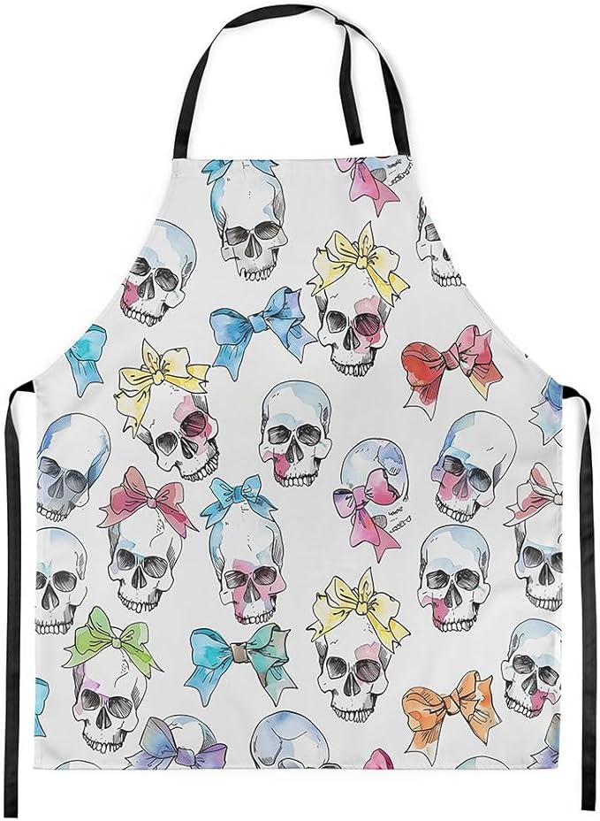 Erosebridal Cartoon Bat Halloween Apron Moon Stars Adjustable Waterproof Apron for Waitress Waiter Chef Cute Animal Gothic - sugar skull apron for women