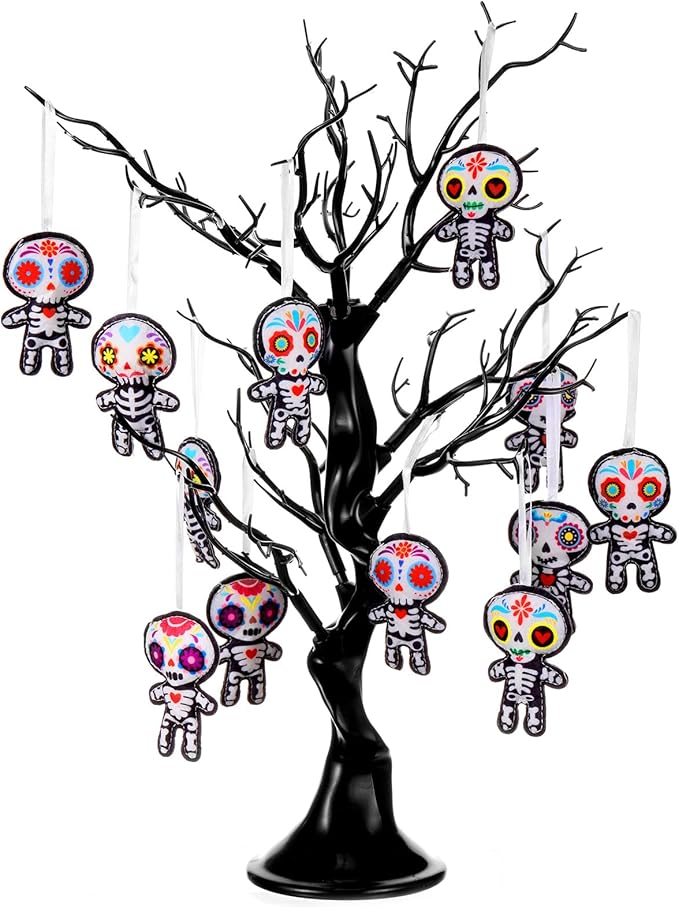 12 Pcs Dia De Los Muertos Felt Ornaments, Mexcian Skeleton Halloween Ornaments for Day of The Dead Themed Party School Bags Indoor Outdoor Tree Hanging Decorations (Skull) - sugar skull christmas ornament