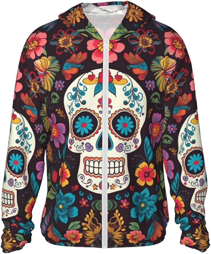 WEIHAKO - sugar skull zip up hoodie mens