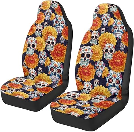 Tupalatus Sugar Skull Front Car Seats Cover Nonslip Comfortable Seat Covers Protector Fashion Auto Interior Covers Soft Easy to Install Suitable for Most Cars,SUV,Truck,Van - sugar skull car pet seat cover