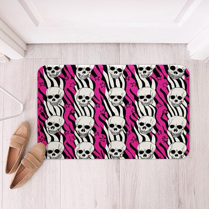 jejeloiu Gothic Sugar Skull Bathroom Rugs Skeleton Bones Bath Mats Halloween Theme Bathroom Accessories Floor Doormats 20"x32" - sugar skull toilet mat set