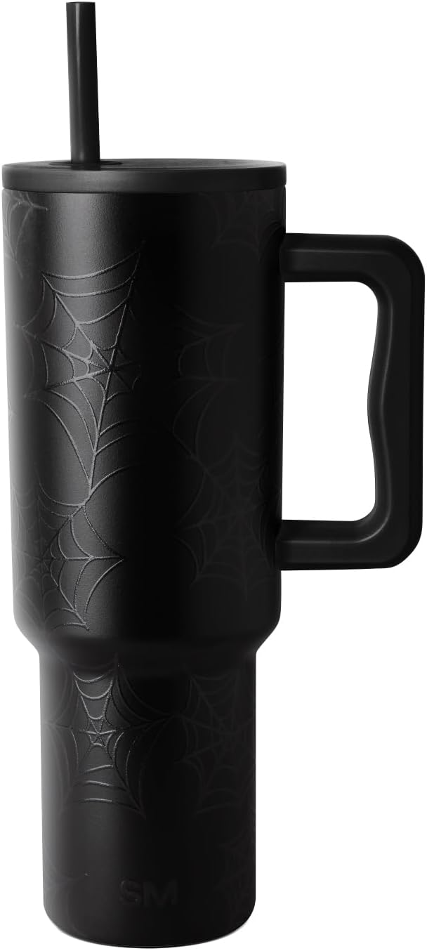 Simple Modern Halloween 40 oz Trek Tumbler with Handle and Straw Lid | Cup Holder Friendly Insulated Stainless Steel Travel Mug | Spiderwebs - sugar skull tumbler with straw