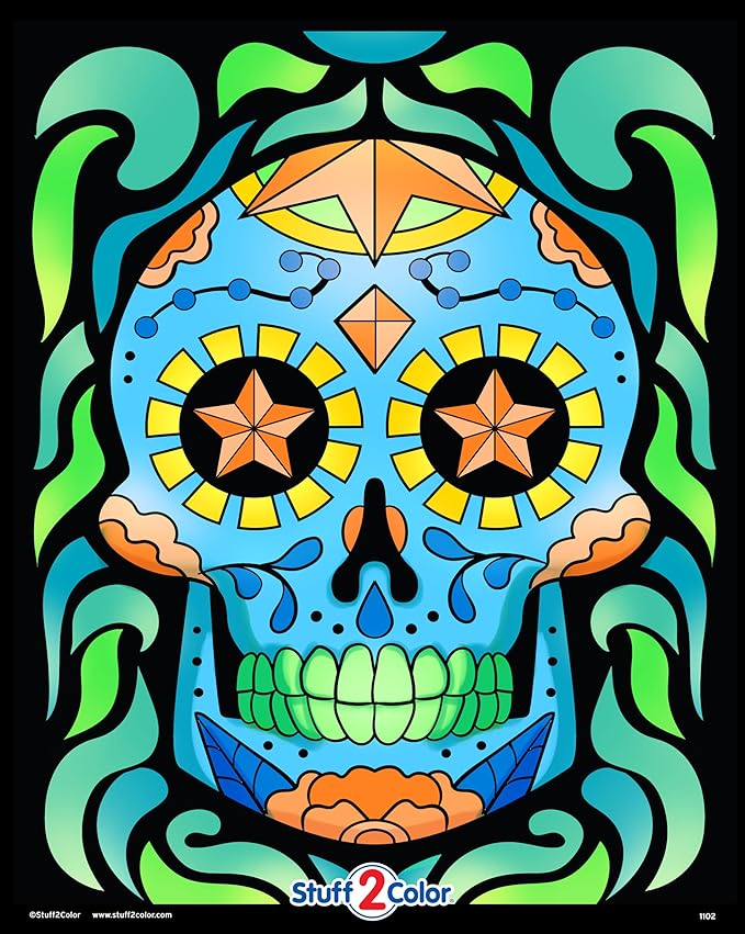 Sugar Skull Diamond - Fuzzy Coloring Poster - All Ages Coloring for Kids, Toddlers, Teens, and Adults (Great for Arts and Crafts Coloring Time, After School, or as a Family Activity) Calavera - sugar skull poster print