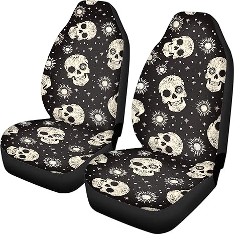AFPANQZ Skull Sun Print Car Seat Cover 2 Pack Front Seat Protector Set Reat Seats Cushion for Women fit Most Car SUV Sedan Truck for Men Women - sugar skull car pet seat cover