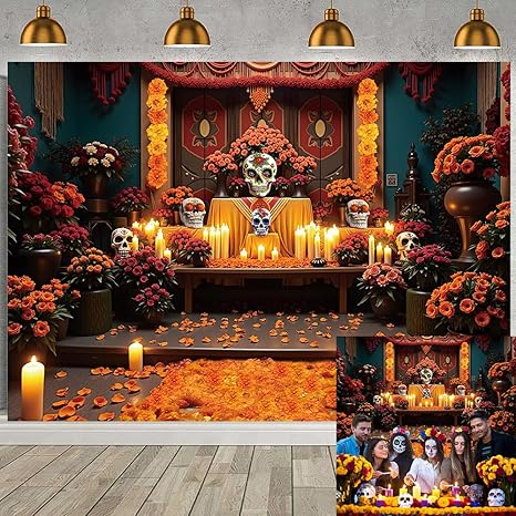 Dia de Los Muertos Backdrop Day of The Dead Decorations Sugar Skull Marigold Photography Background for Halloween Mexican Fiesta Party Supplies (7x5FT（210x150cm）) - sugar skull nail art