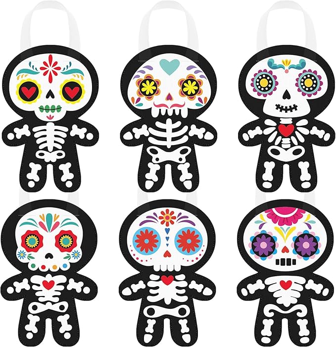 Sweetude 24 Pcs Day of the Dead Party Favor Tote Bags Dia De Los Muertos Sugar Skull Goodie Treat Candy Gift Bags with Handles for Halloween Supplies Party Favor Decoration - canvas sugar skull tote bag