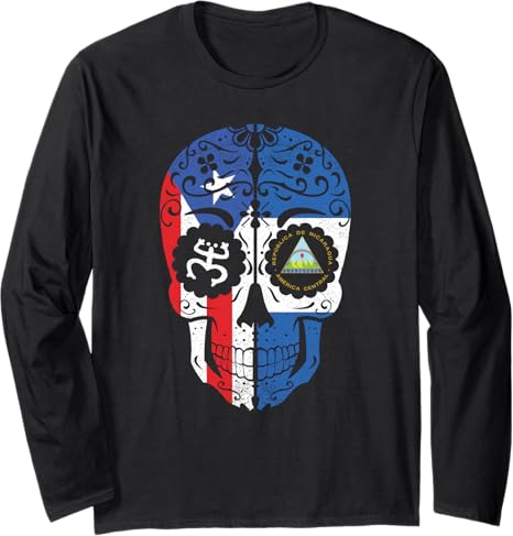 Nicaraguan Puerto Rican Flag Gift - sugar skull long sleeve shirt mens