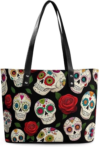 Fashion Shoulder Tote Bag Large Commuter Bag Shopping Tote Bag With Zipper - canvas sugar skull tote bag