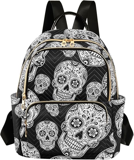 Skull Halloween Gothic Backpack Purse for Women Girls Mini Backpack Anti-theft Small Backpack Purse for College Work Travel M - best sugar skull backpack