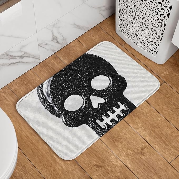 Doormat Welcome Door Mat 16 X 24 Inch Non-Slip Absorbent Bath Rug Soft Washable Floor Mat Black Sugar Skull Carpet for Stylish Kitchen Bedroom Bathroom Decor - sugar skull area rug