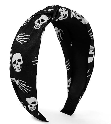 Huachi Halloween Headband for Women Knotted Headbands with Spooky Skull Print, Cute Top Knot Headband for Girls Non Slip Halloween Hair Accessories - sugar skull flower crown